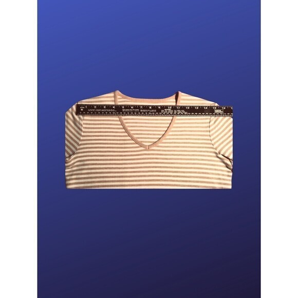 LIZ CLAIBORNE 100% Cotton Top, 3/4 Sleeve, TAN/CREAM STRIPE, Size PS, NWOT - Picture 7 of 8